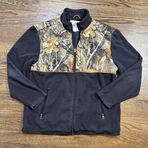 Realtree Jacket Mens Medium Black Camo Fleece Lined Full Zip Hunting Outdoor